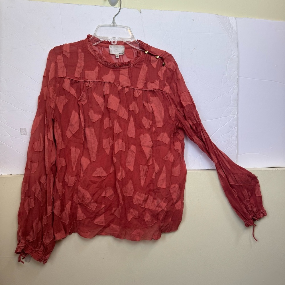 Aritzia Wilfred Le Fou Henrietta Blouse Top Silk Cotton Lourdes Textured Coral S - Picture 2 of 16
